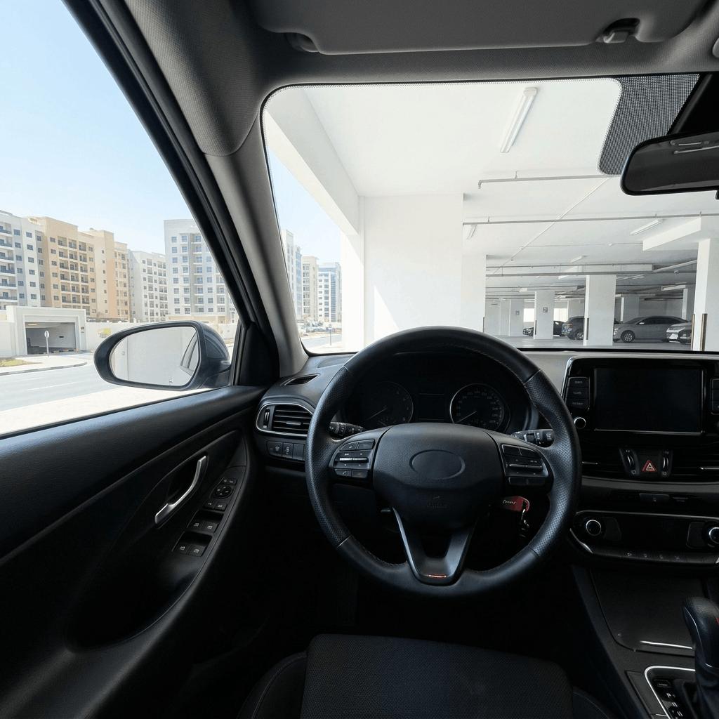 Dark dashboard with everything off, parked in a garage